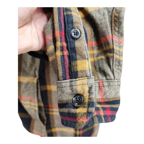 Orvis Shacket XL Men Brown Plaid Flannel Cotton Button Front Outdoor Camp Cabin - Picture 8 of 16